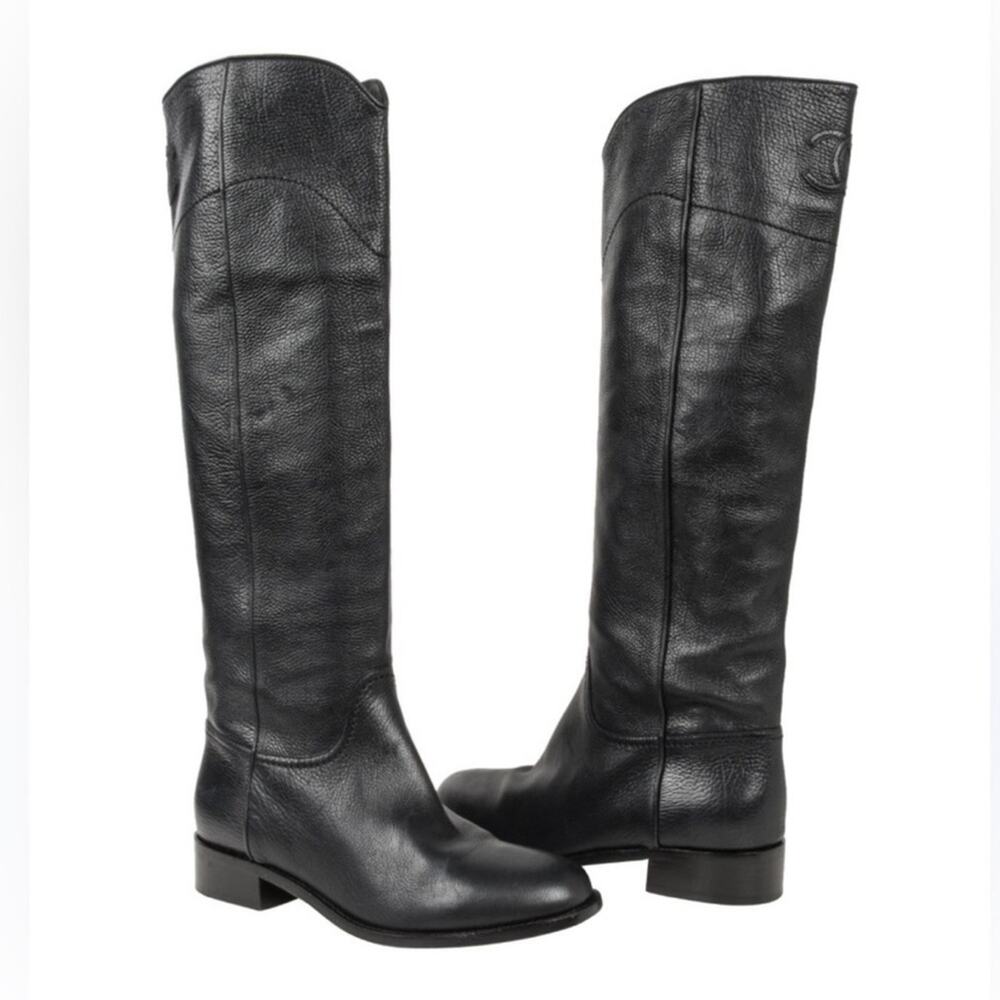 CHANEL 2014 interlocking CC logo riding tall boots equestrian 38.5 - Picture 8 of 16
